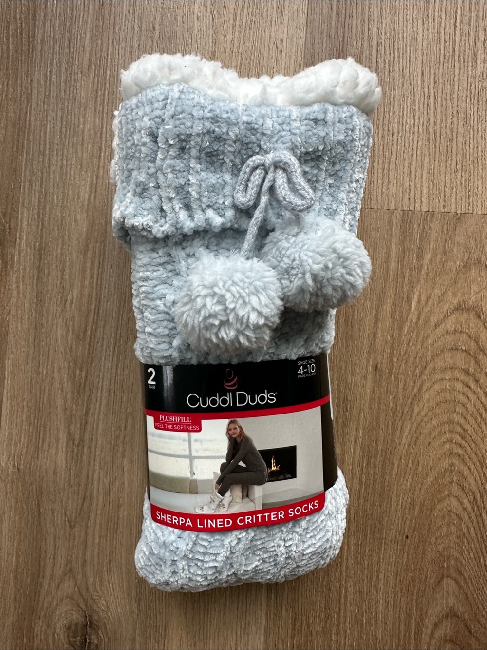 Cuddl Duds Light Blue Sherpa-Lined Pom Pom Socks
